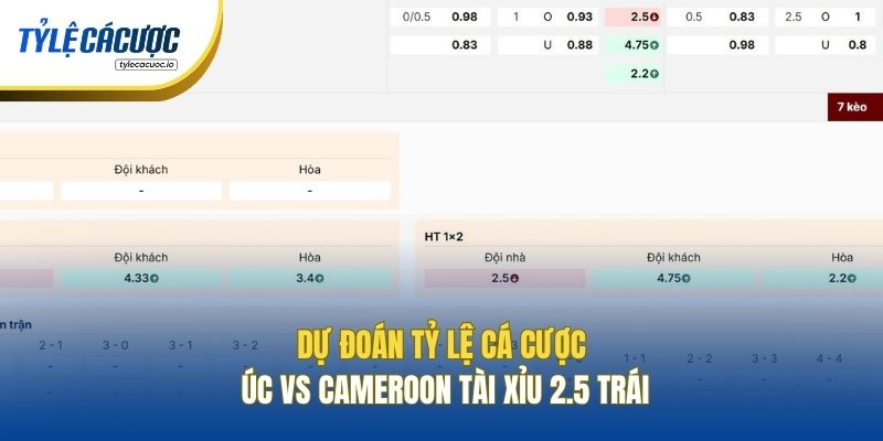 Dự đoán tỷ lệ cá cược Úc vs Cameroon Tài Xỉu 2.5 trái