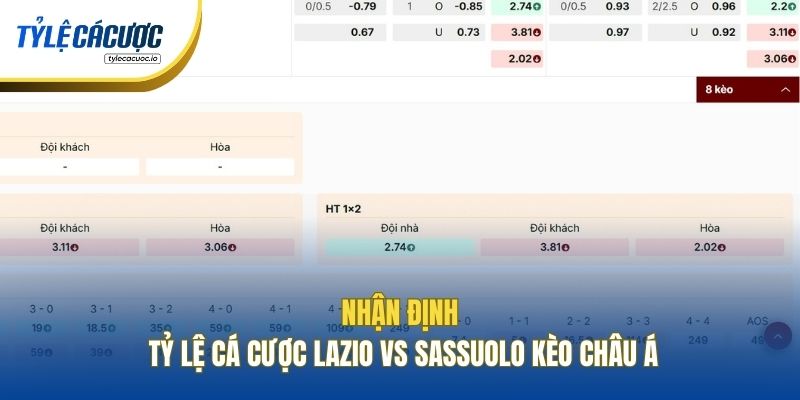 Nhận định tỷ lệ cá cược Lazio vs Sassuolo kèo Châu Á