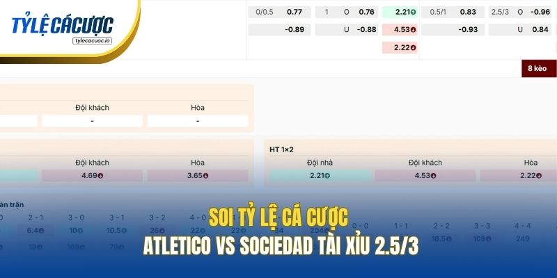 Soi tỷ lệ cá cược Atletico vs Sociedad Tài Xỉu 2.5/3